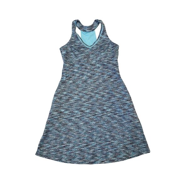 Womens Blue Chevron Athletic Dress Bra Pads V Neck Sleeveless Racerback S halter - Picture 1 of 10